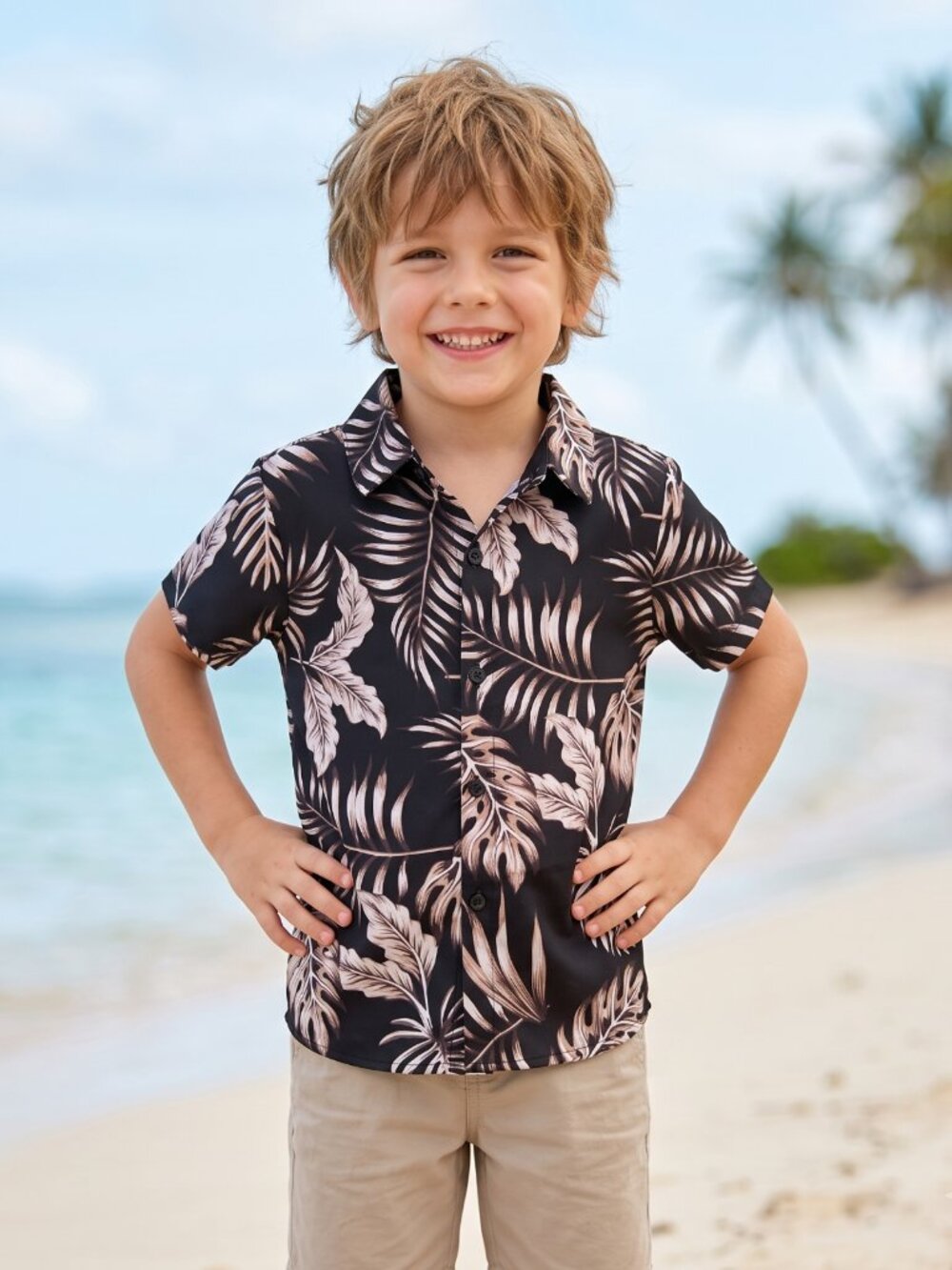 NWT | PatPat Boys' Tropical Monstera Leaf Button-Up | Size 6/7y